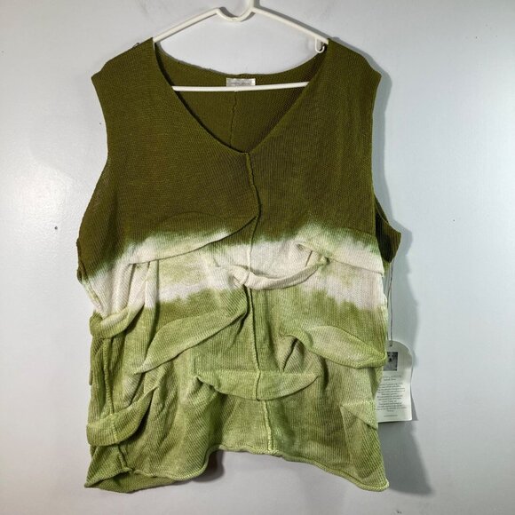 Womens Krista Larson Wavey Vest Lagenlook Tie Dyed OS Green Perle Cotton NWT - Picture 1 of 9